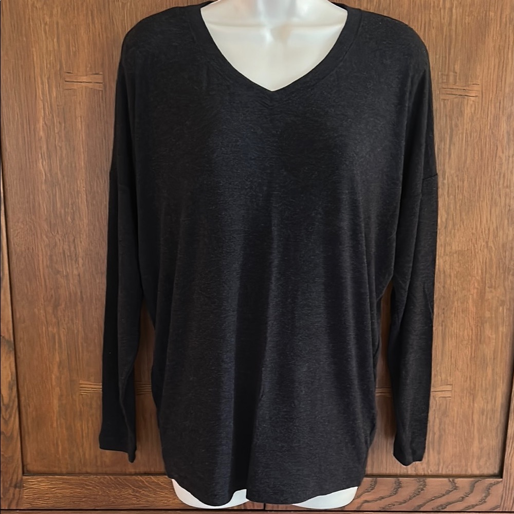 CAbi Serenity Tee, “Black Coffee” color, size small, V-Neck Long Sleeve Top